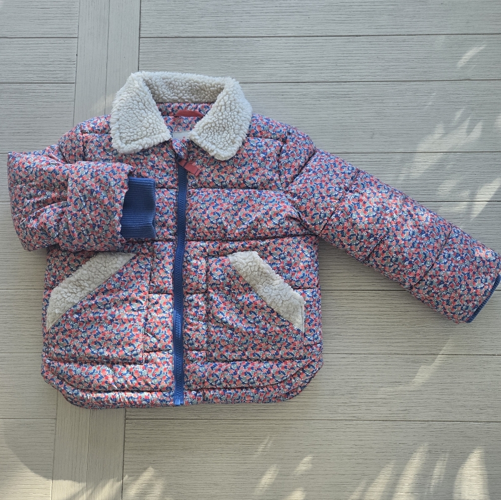 MINI BODEN Kids Floral Puffer Jacket With High Pile Fleece Lining (4/5)